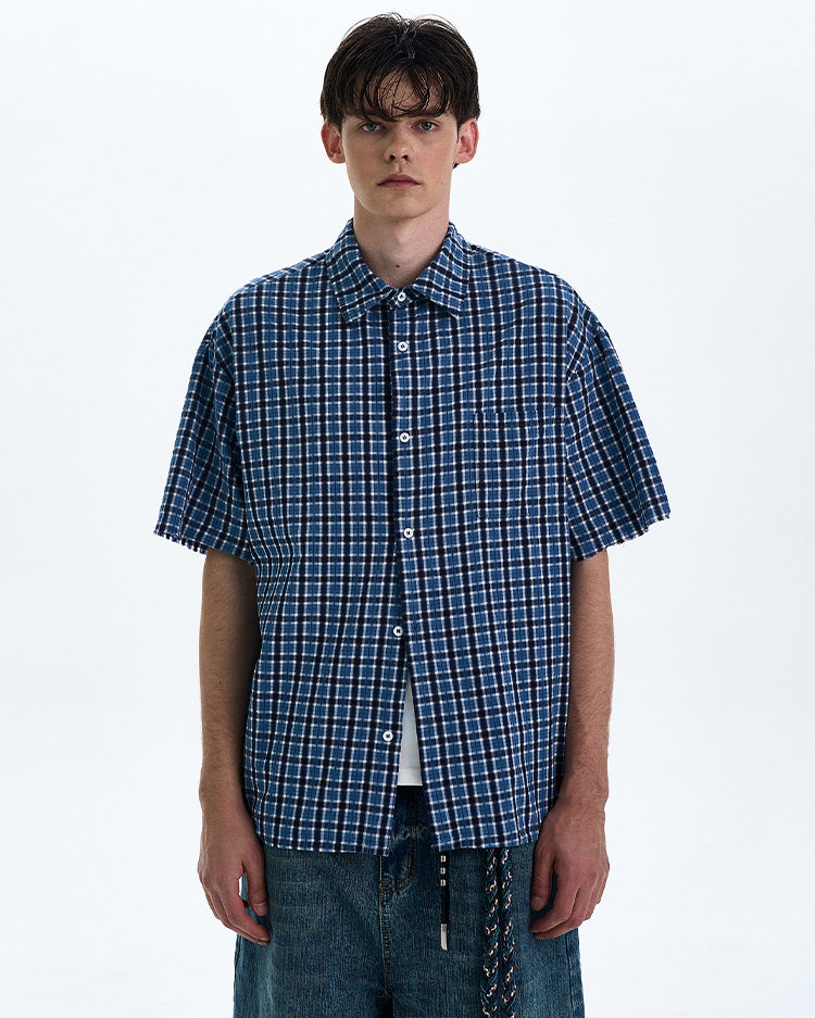 MADWITCH VINTAGE PLAID SHORT SLEEVE SHIRT #RC188