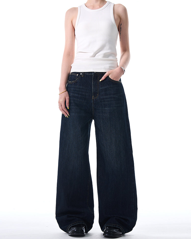 MADWITCH DARK BLUE WIDE-LEG JEANS #L645