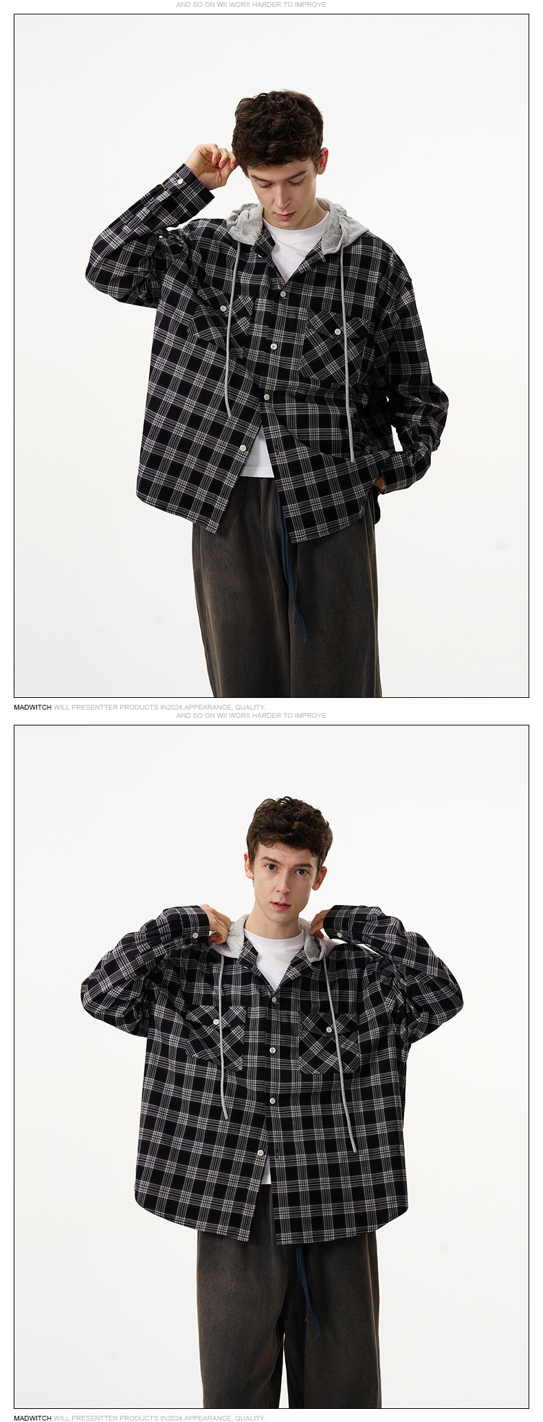 MADWITCH CHECKED HOODED SHIRT #NR3326