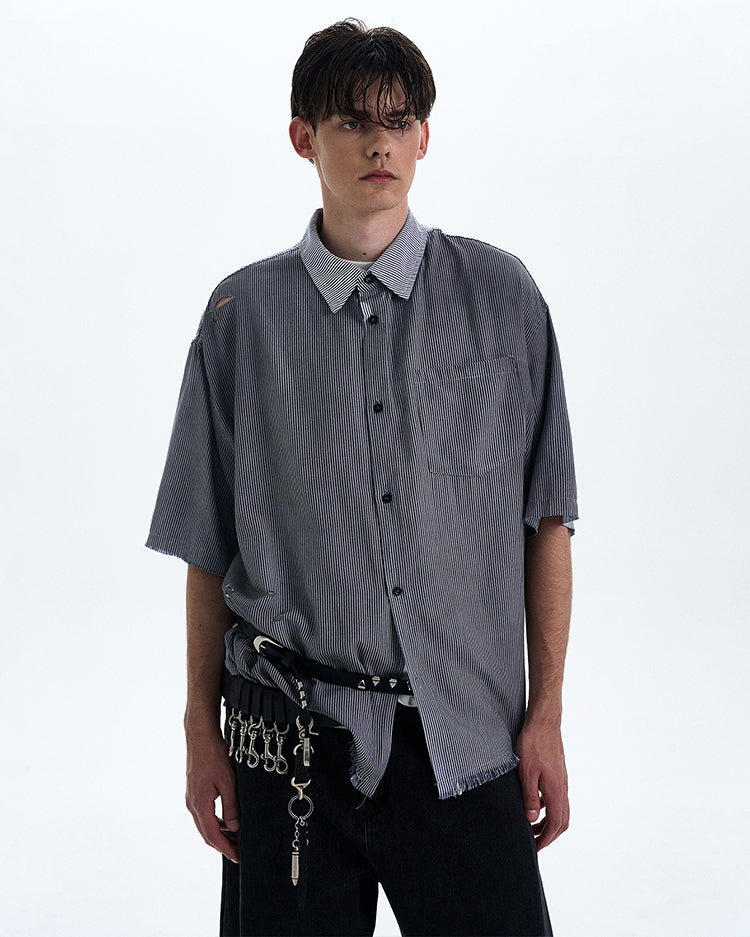 MADWITCH DISTRESSED RAW HEM SHIRT #RC193