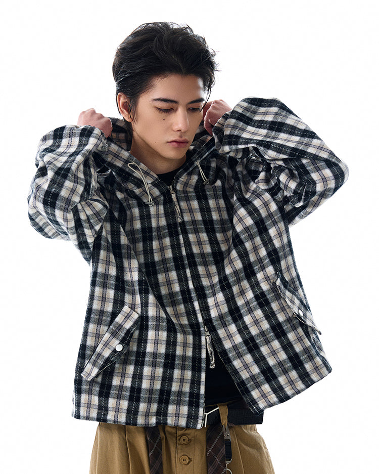 MADWITCH INS STYLE PLAID HOODED JACKET #RW148