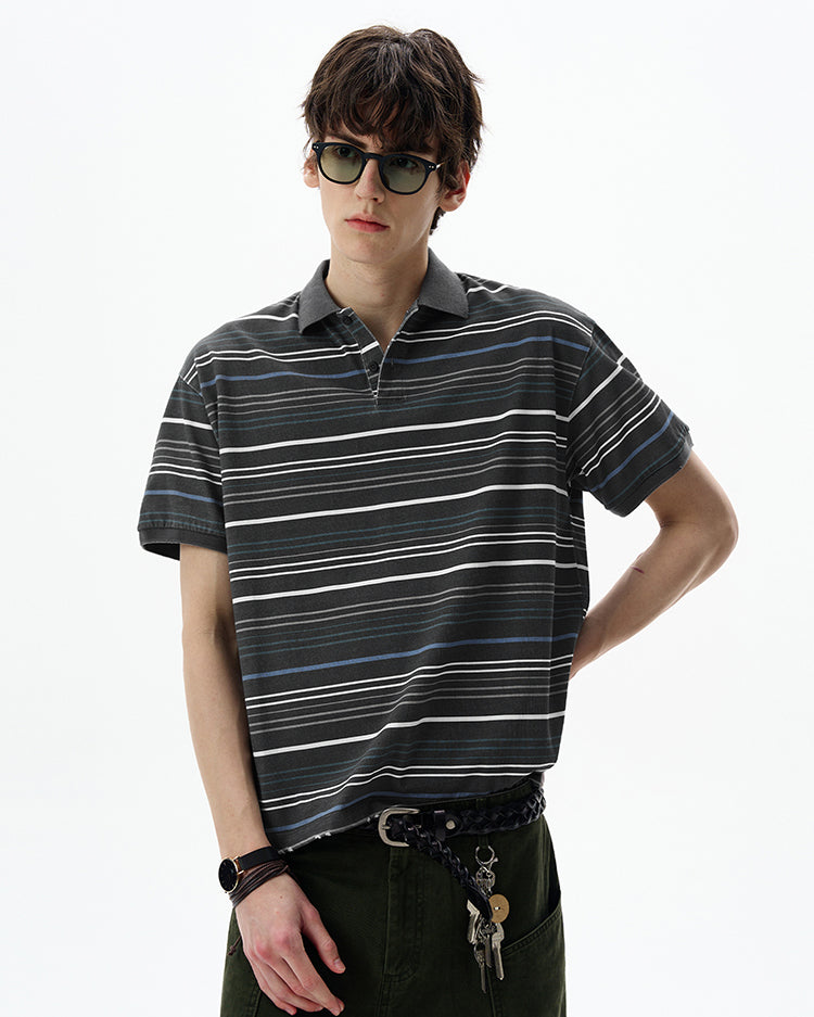 MADWITCH STRIPED POLO SHIRT #0244