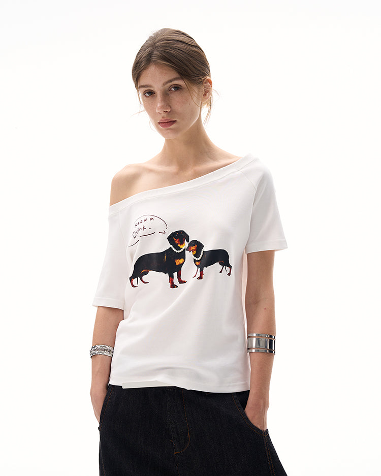 MADWITCH SLIM ASYMMETRIC PRINT TEE #G1420