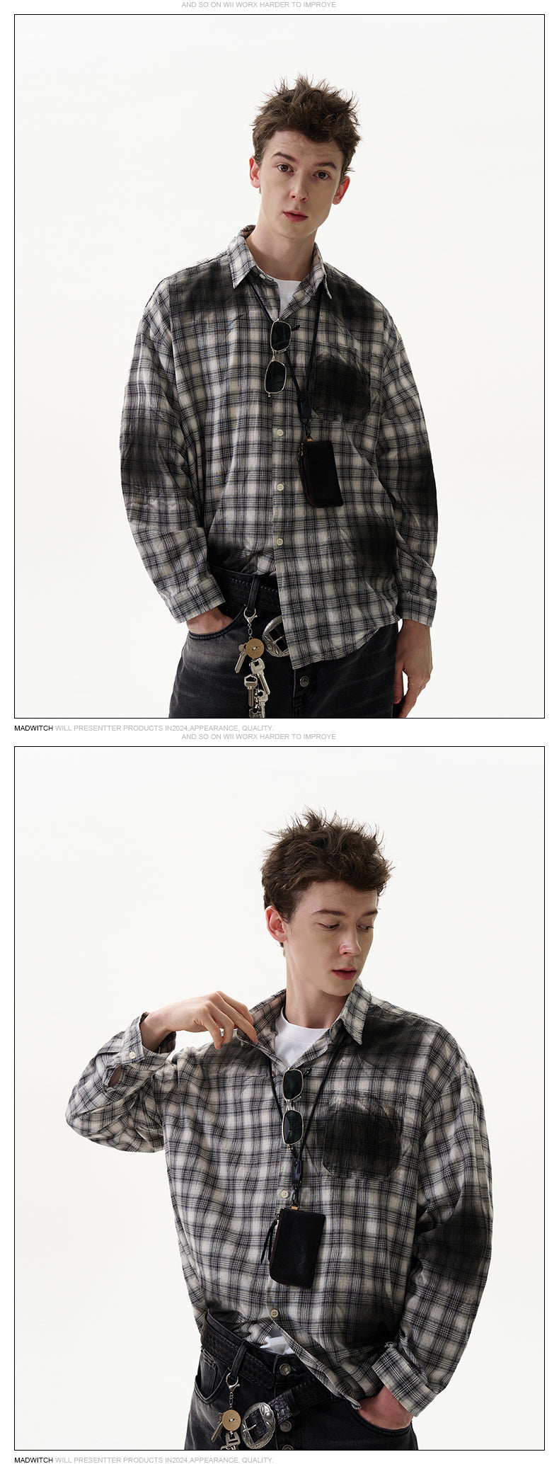 MADWITCH WASHED CHECK SHIRT #7839