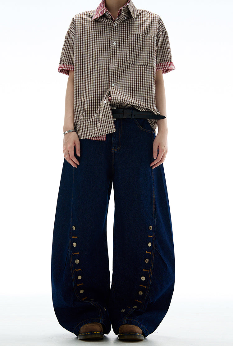 MADWITCH BUTTON-FRONT WIDE LEG DENIM JEANS #9066
