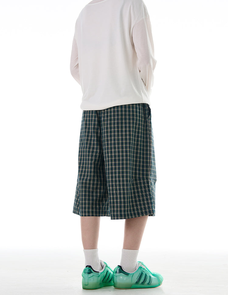 MADWITCH COLORBLOCK PLAID CROPPED CASUAL PANTS #DR3501