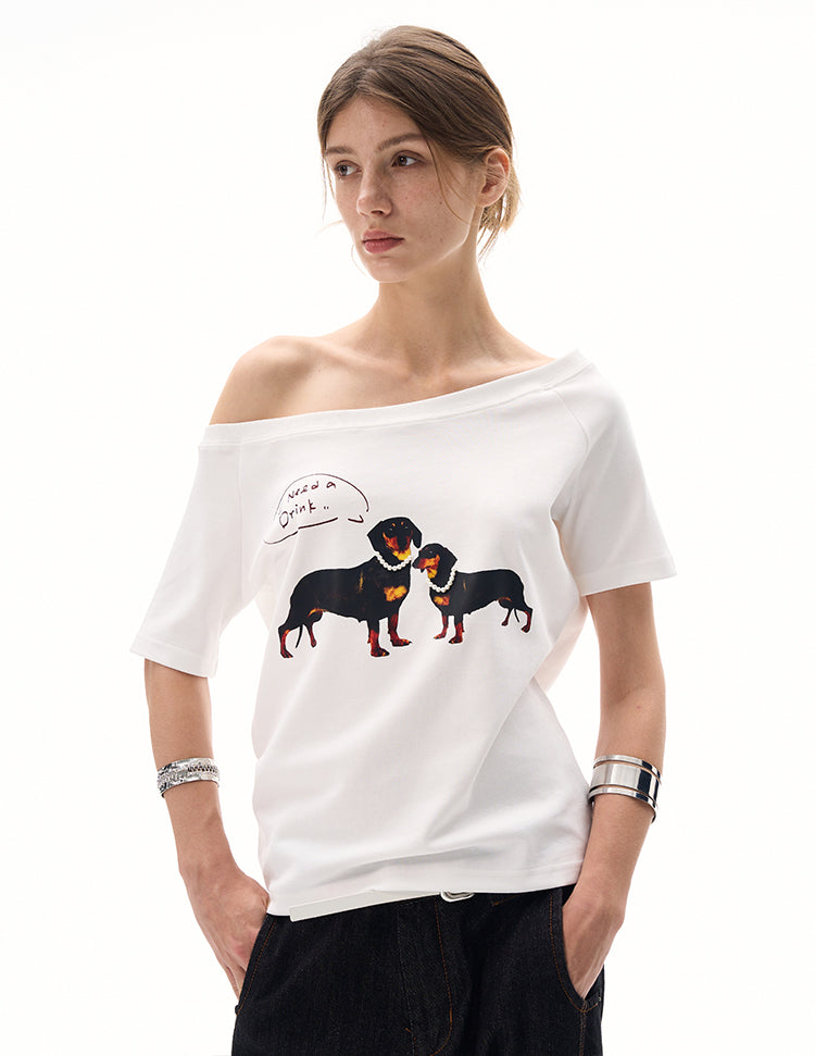 MADWITCH SLIM ASYMMETRIC PRINT TEE #G1420