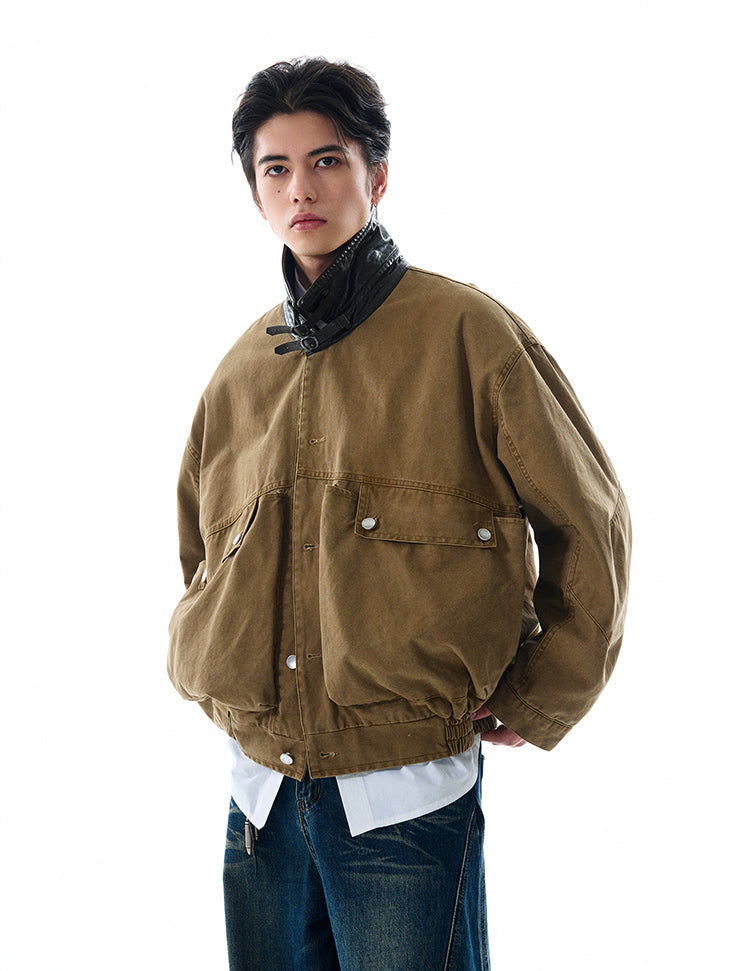 MADWITCH LARGE POCKET LEATHER COLLAR JACKET #W2511