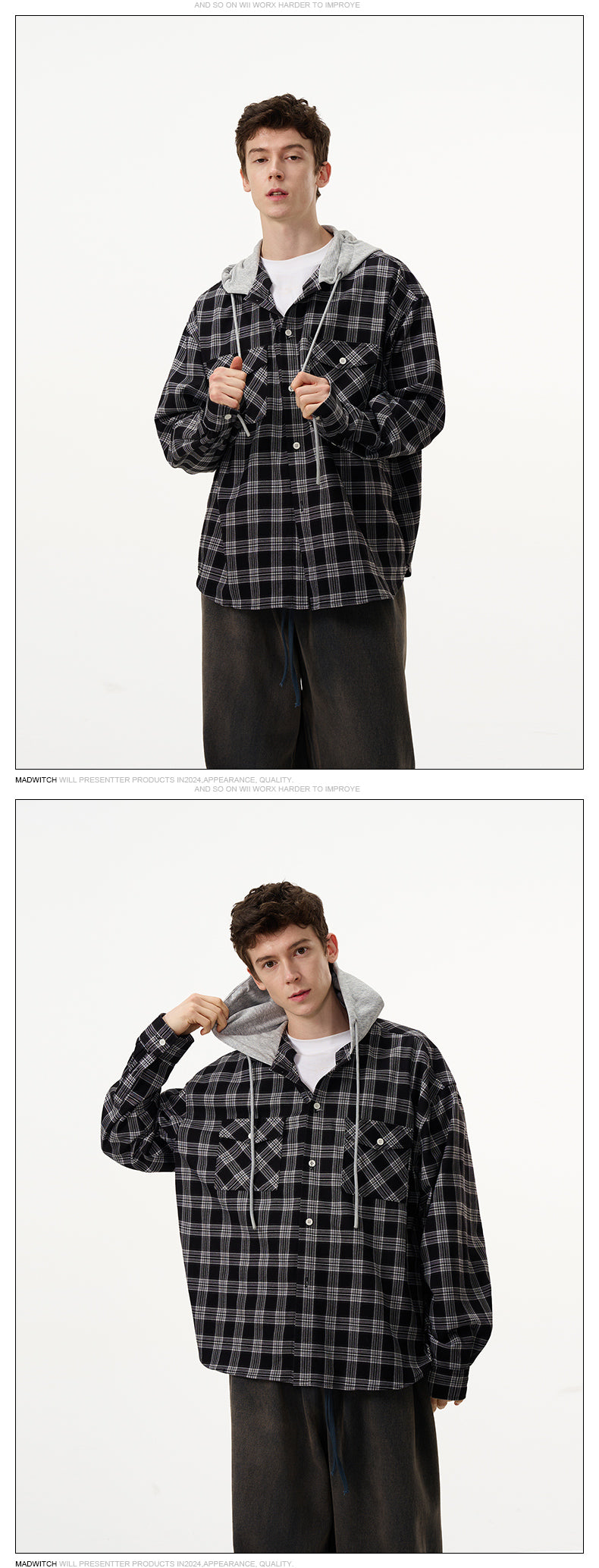 MADWITCH CHECKED HOODED SHIRT #NR3326