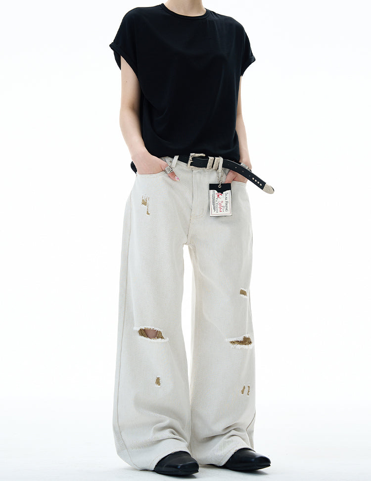 MADWITCH DISTRESSED FLOOR-LENGTH JEANS #58226