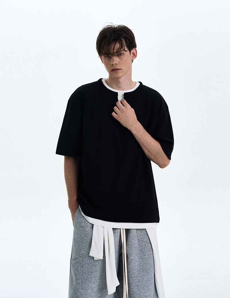 MADWITCH FAKE TWO-PIECE V-NECK TEE #L677