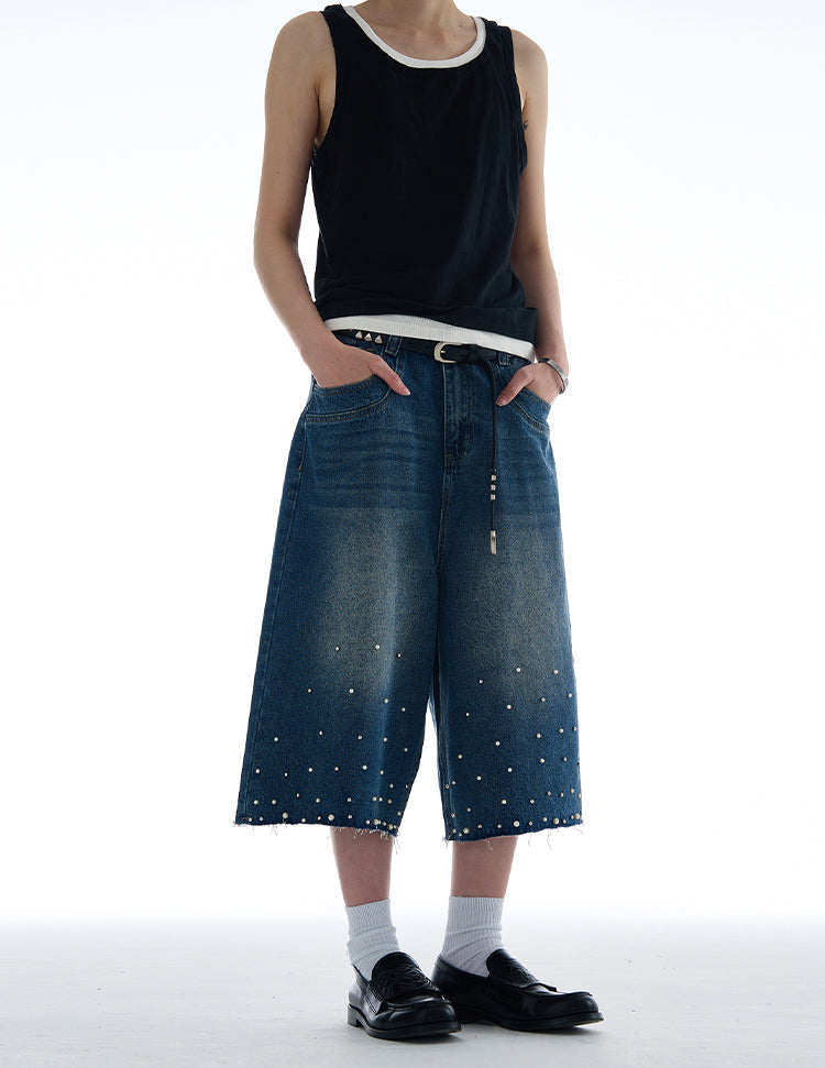 MADWITCH PEARL TEXTURED CROPPED DENIM JEANS #D1687