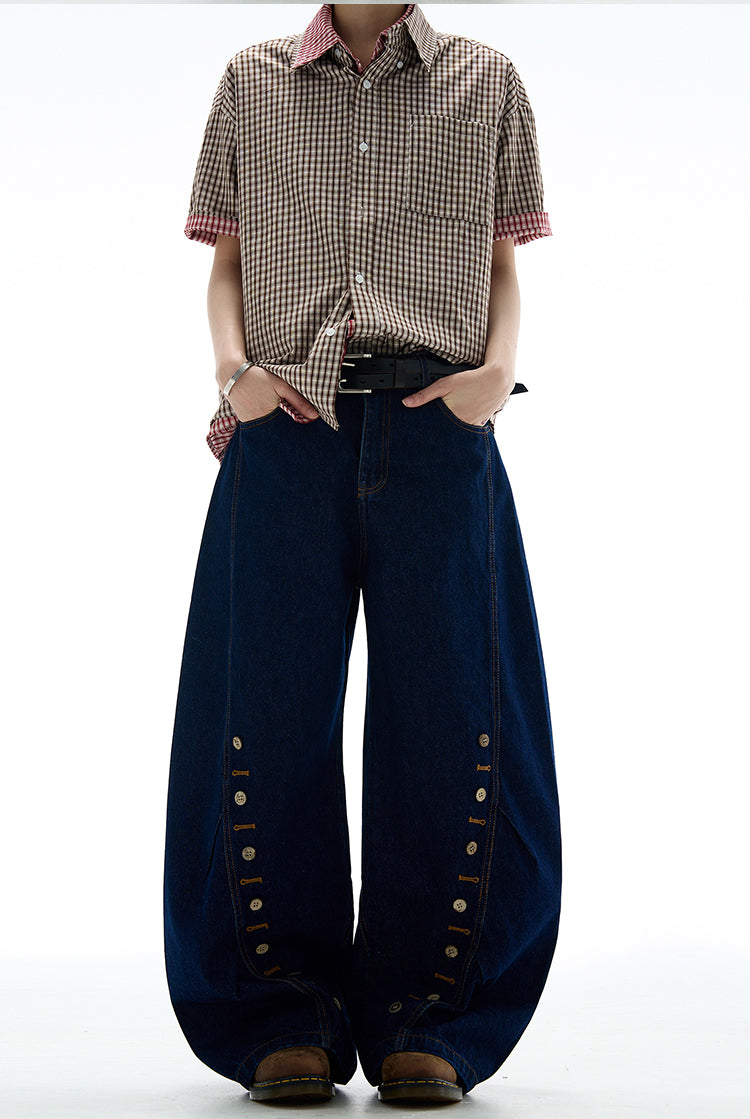 MADWITCH BUTTON-FRONT WIDE LEG DENIM JEANS #9066
