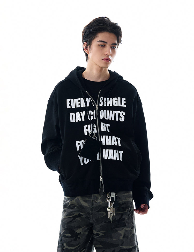 MADWITCH LETTER PRINT HOODED COAT #RH170