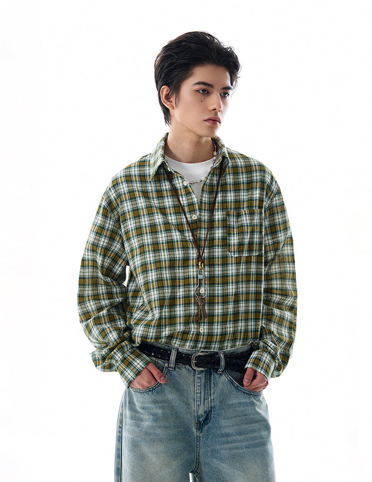 MADWITCH VINTAGE PLAID LONG SHIRT #RC157
