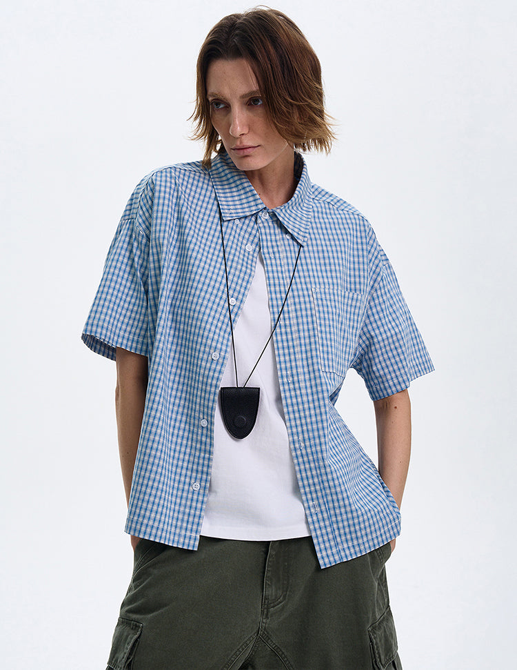 MADWITCH AMERICAN-STYLE PLAID SHORT-SLEEVE SHIRT #CR211