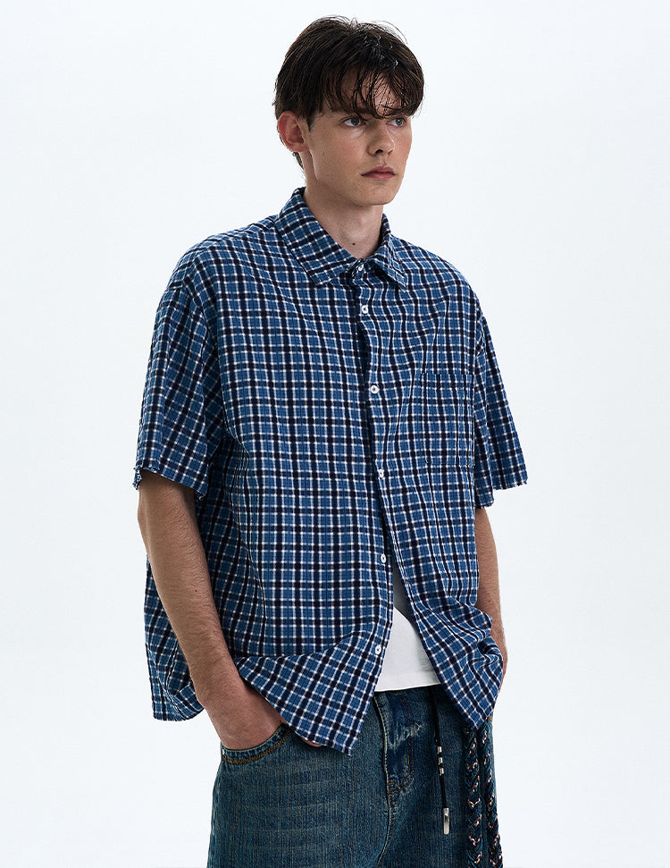MADWITCH VINTAGE PLAID SHORT SLEEVE SHIRT #RC188