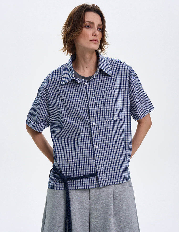 MADWITCH SPRING SUMMER PLAID SHORT-SLEEVE SHIRT #CR212