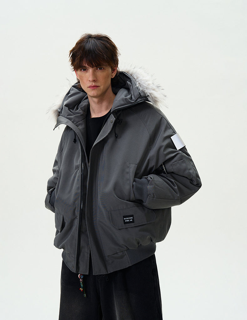 MADWITCH FUR-COLLAR PARKA COTTON COAT #HY8529