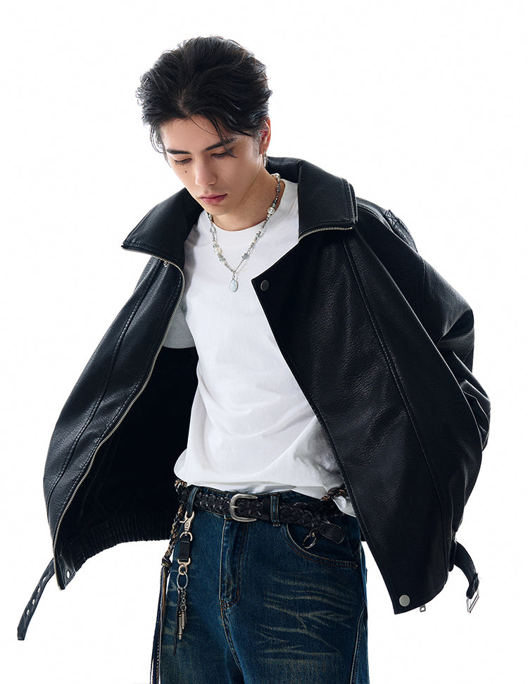 MADWITCH BIKER-STYLE LEATHER JACKET #NR4020