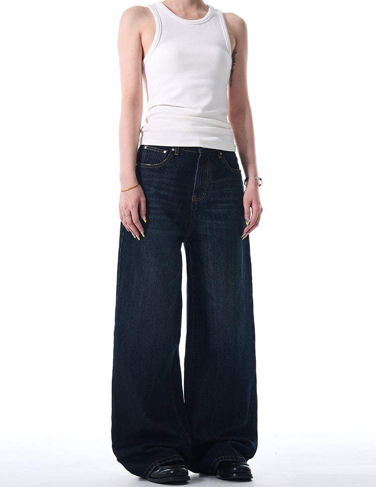 MADWITCH DARK BLUE WIDE-LEG JEANS #L645