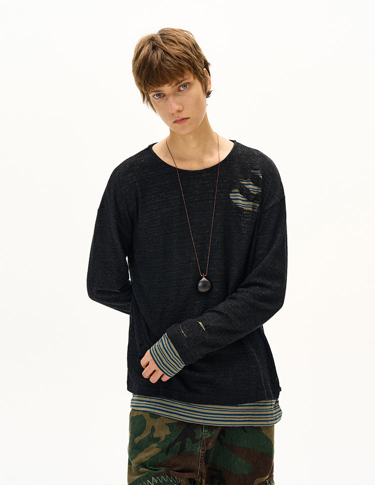 MADWITCH UNISEX DISTRESSED KNIT LONG SLEEVE #SD14