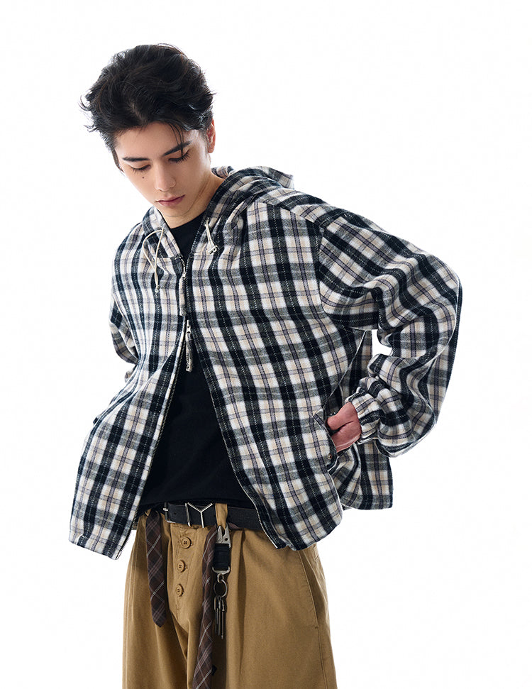 MADWITCH INS STYLE PLAID HOODED JACKET #RW148