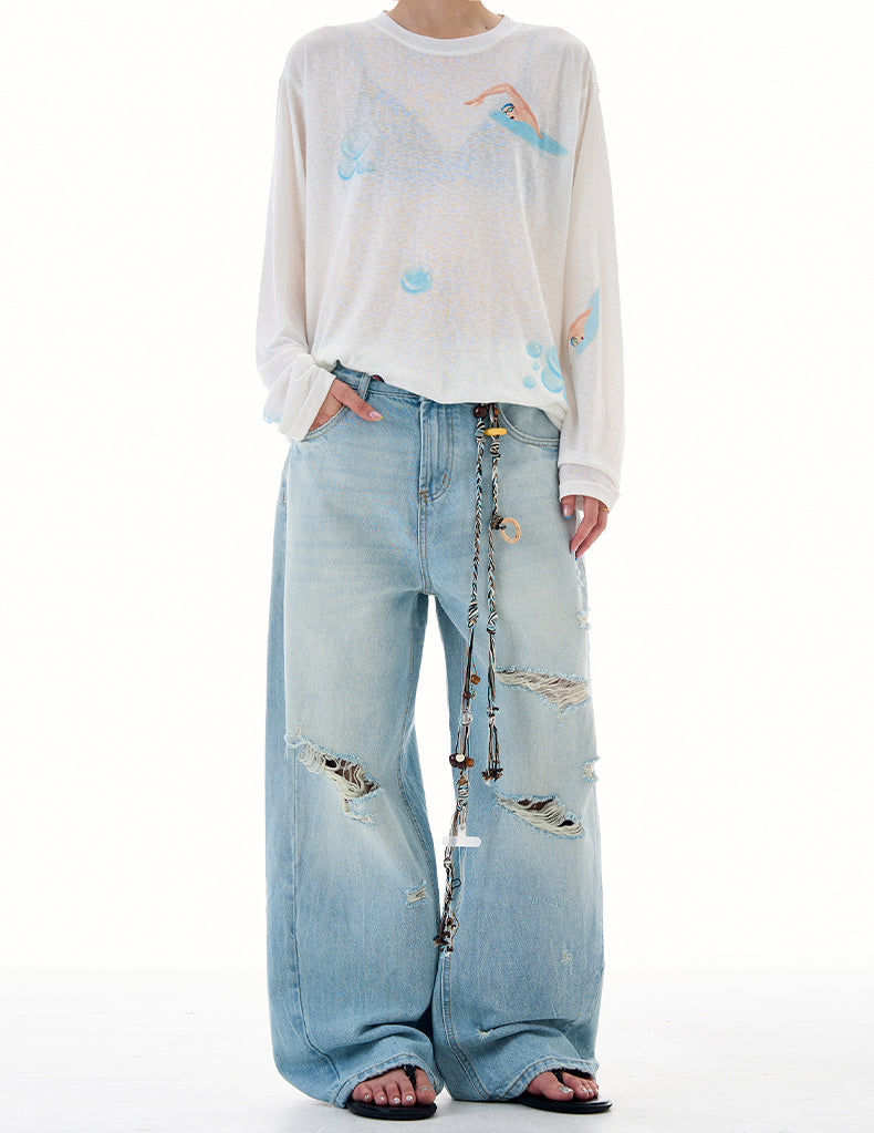 MADWITCH DISTRESSED WASH DENIM PANTS #K9667