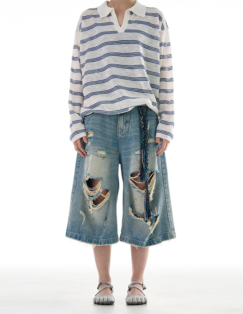 MADWITCH ROCK STYLE DISTRESSED CROP DENIM JEANS #K9562D