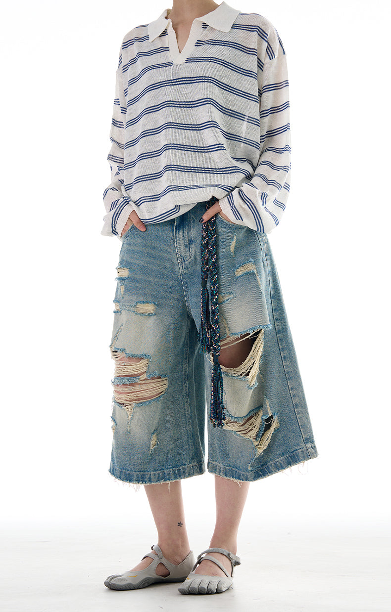 MADWITCH ROCK STYLE DISTRESSED CROP DENIM JEANS #K9562D