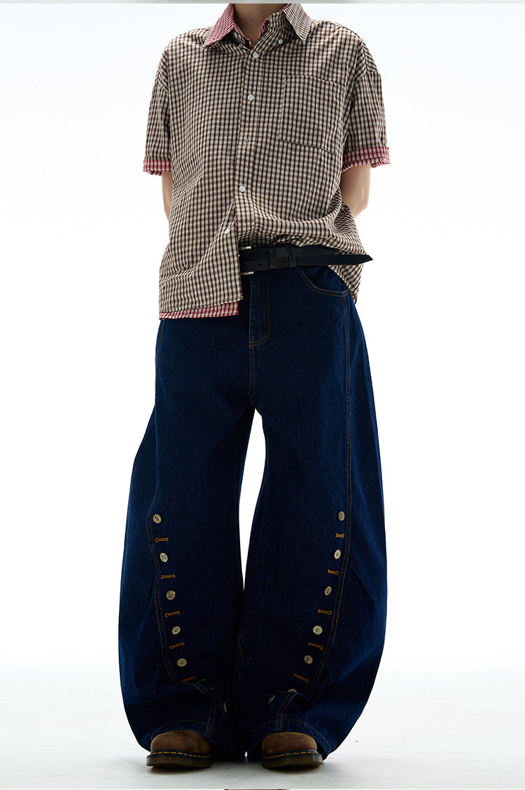 MADWITCH BUTTON-FRONT WIDE LEG DENIM JEANS #9066