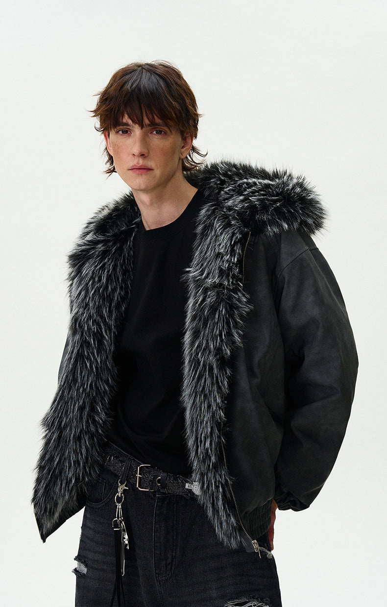 MADWITCH FAUX LEATHER UTILITY PUFFER COAT #L313Q24