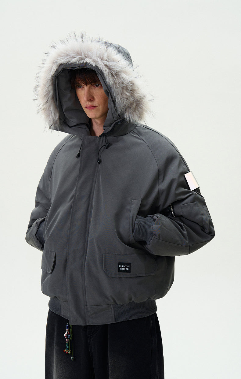 MADWITCH FUR-COLLAR PARKA COTTON COAT #HY8529