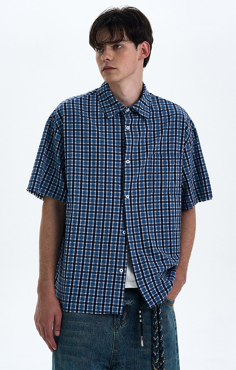 MADWITCH VINTAGE PLAID SHORT SLEEVE SHIRT #RC188