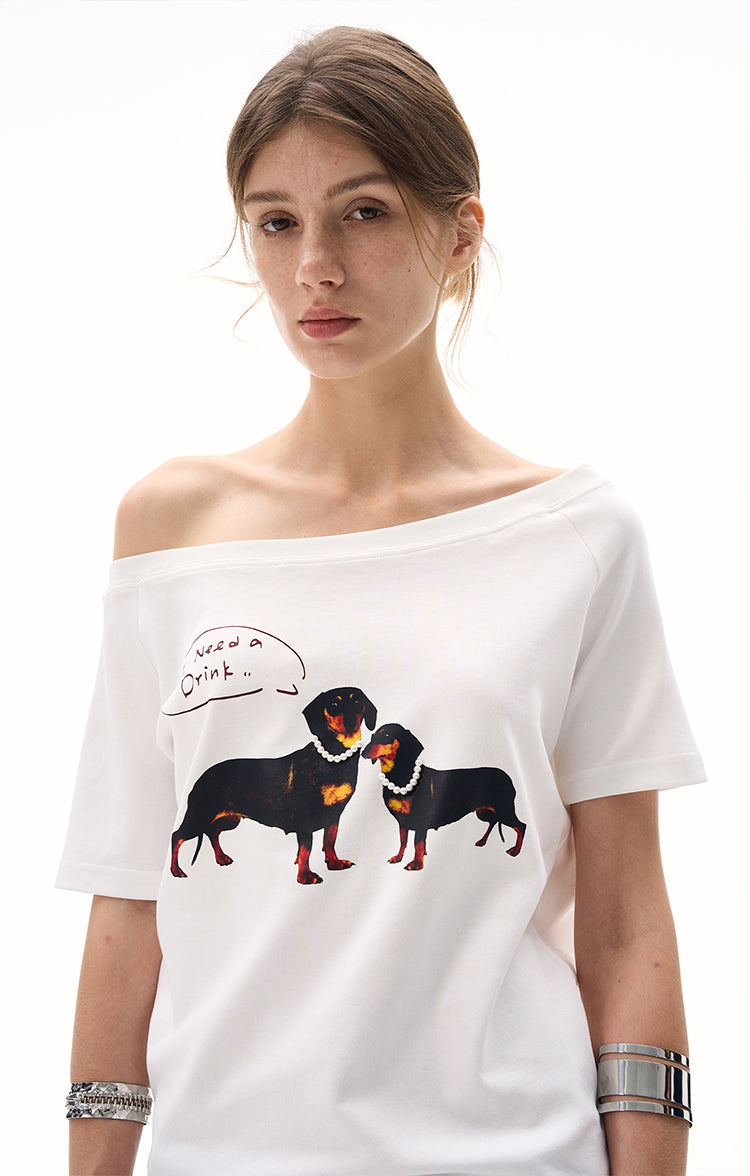 MADWITCH SLIM ASYMMETRIC PRINT TEE #G1420