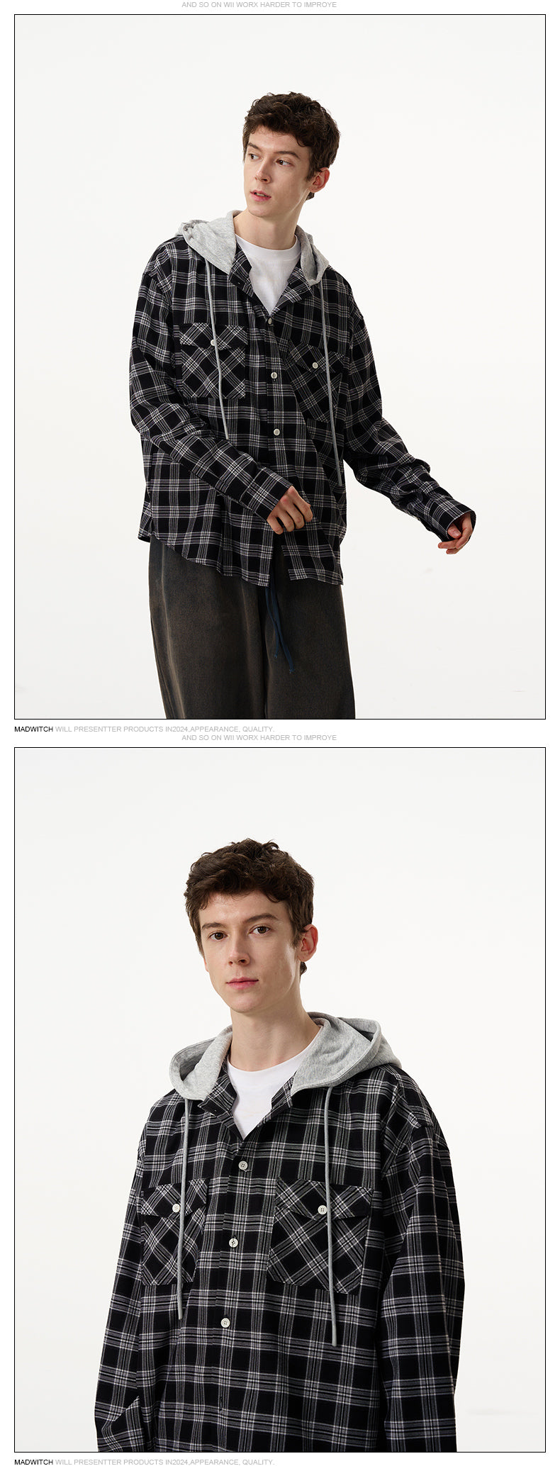 MADWITCH CHECKED HOODED SHIRT #NR3326