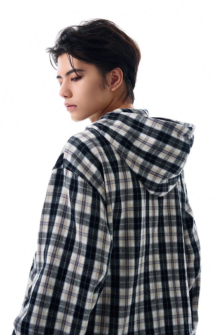 MADWITCH INS STYLE PLAID HOODED JACKET #RW148