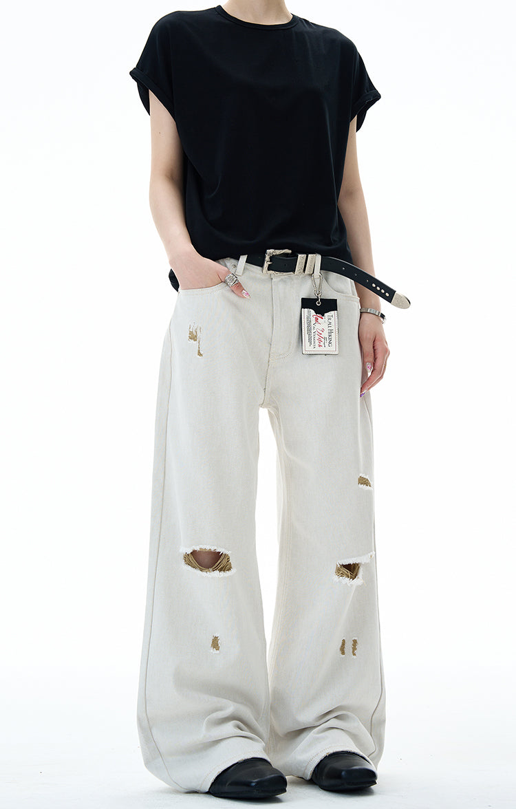 MADWITCH DISTRESSED FLOOR-LENGTH JEANS #58226