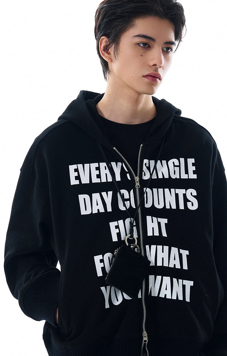 MADWITCH LETTER PRINT HOODED COAT #RH170