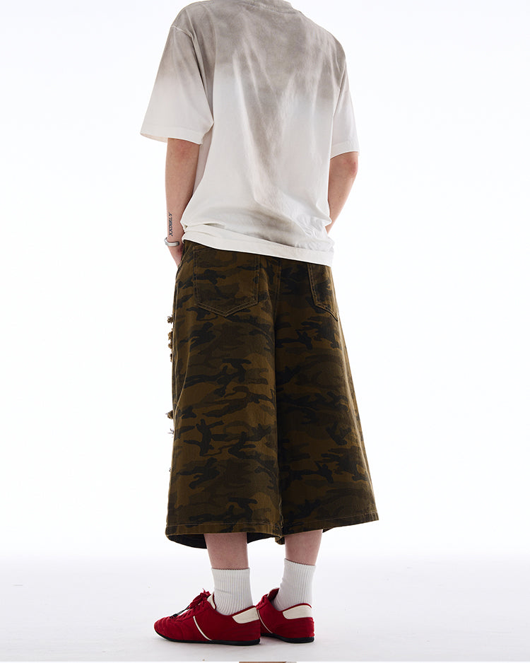 MADWITCH RIPPED CAMO CROPPED PANTS #A590