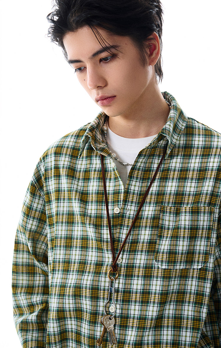MADWITCH VINTAGE PLAID LONG SHIRT #RC157