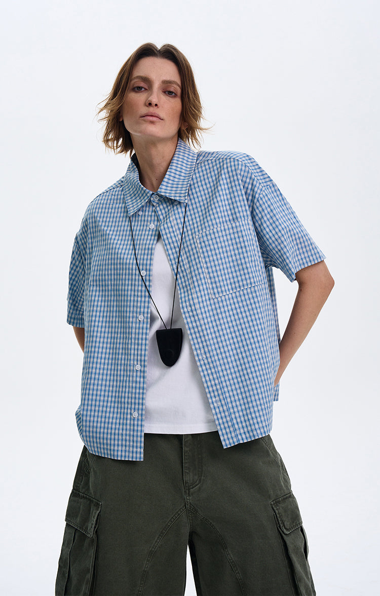 MADWITCH AMERICAN-STYLE PLAID SHORT-SLEEVE SHIRT #CR211