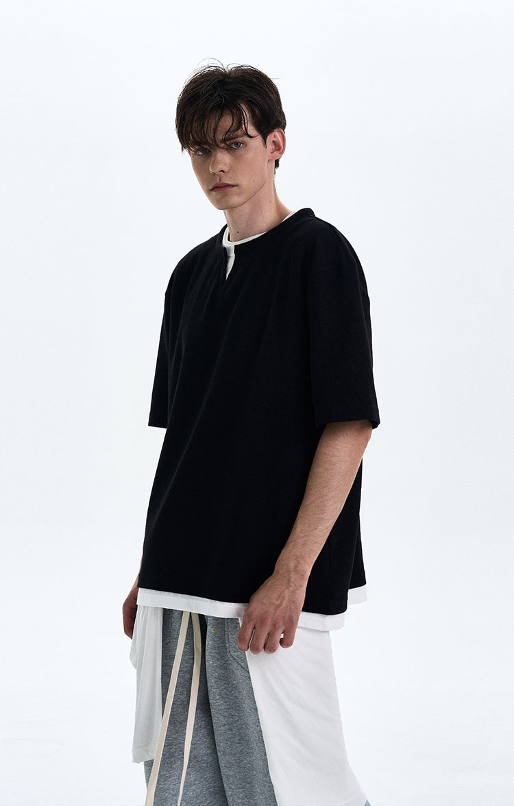 MADWITCH FAKE TWO-PIECE V-NECK TEE #L677