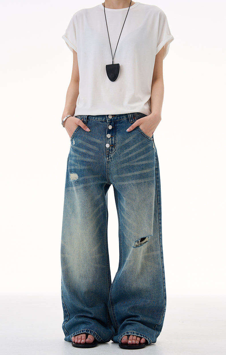 MADWITCH DISTRESSED BUTTON FLY DENIM #CK9623