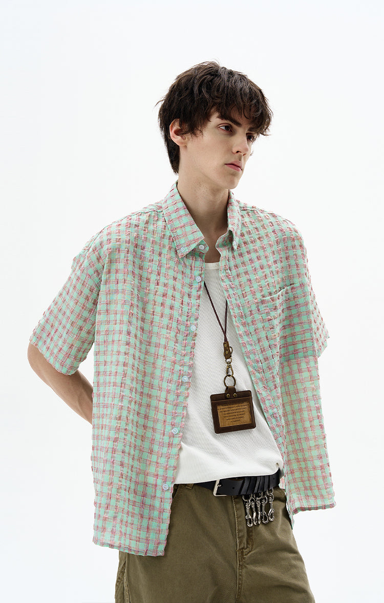 MADWITCH SEERSUCKER CHECK SHIRT #CR238