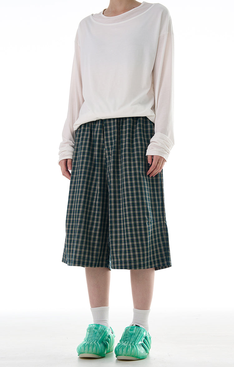 MADWITCH COLORBLOCK PLAID CROPPED CASUAL PANTS #DR3501