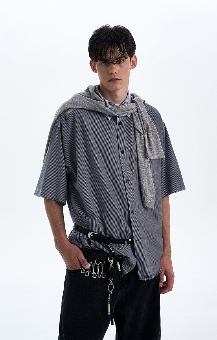 MADWITCH DISTRESSED RAW HEM SHIRT #RC193