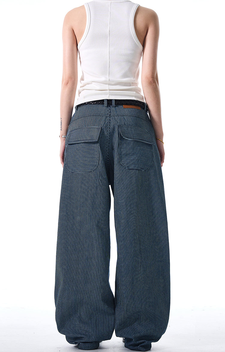 MADWITCH STRIPED WIDE-LEG CASUAL PANTS #L485