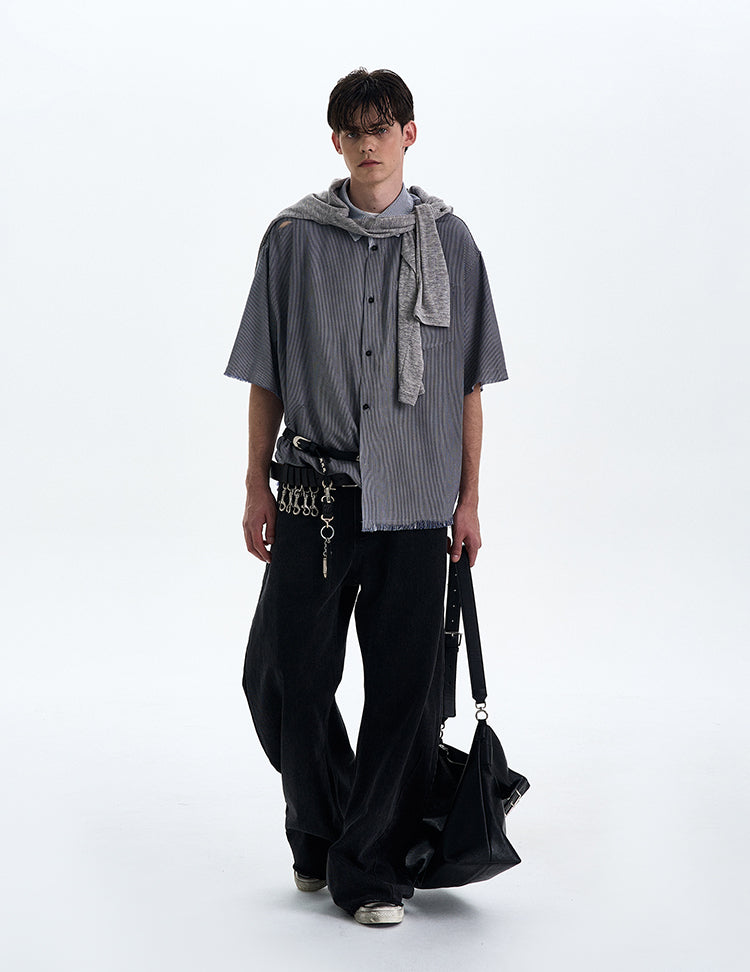 MADWITCH DISTRESSED RAW HEM SHIRT #RC193