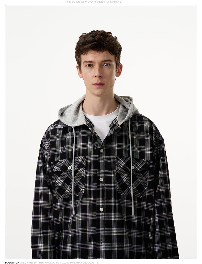 MADWITCH CHECKED HOODED SHIRT #NR3326